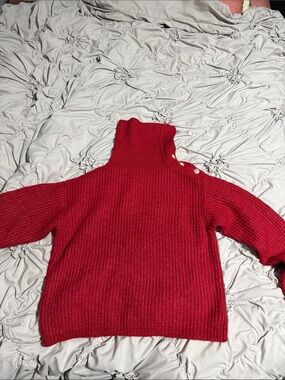 Joe Fresh Red Ribbed Turtleneck Sweater with Shoulder Buttons